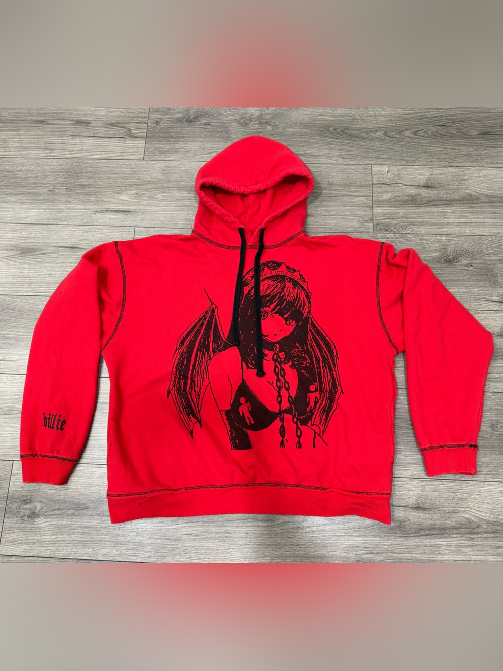 Billie Eilish x Blohsh Hoodie Princess Blurry Red Worlds A Little Blurry Sz L